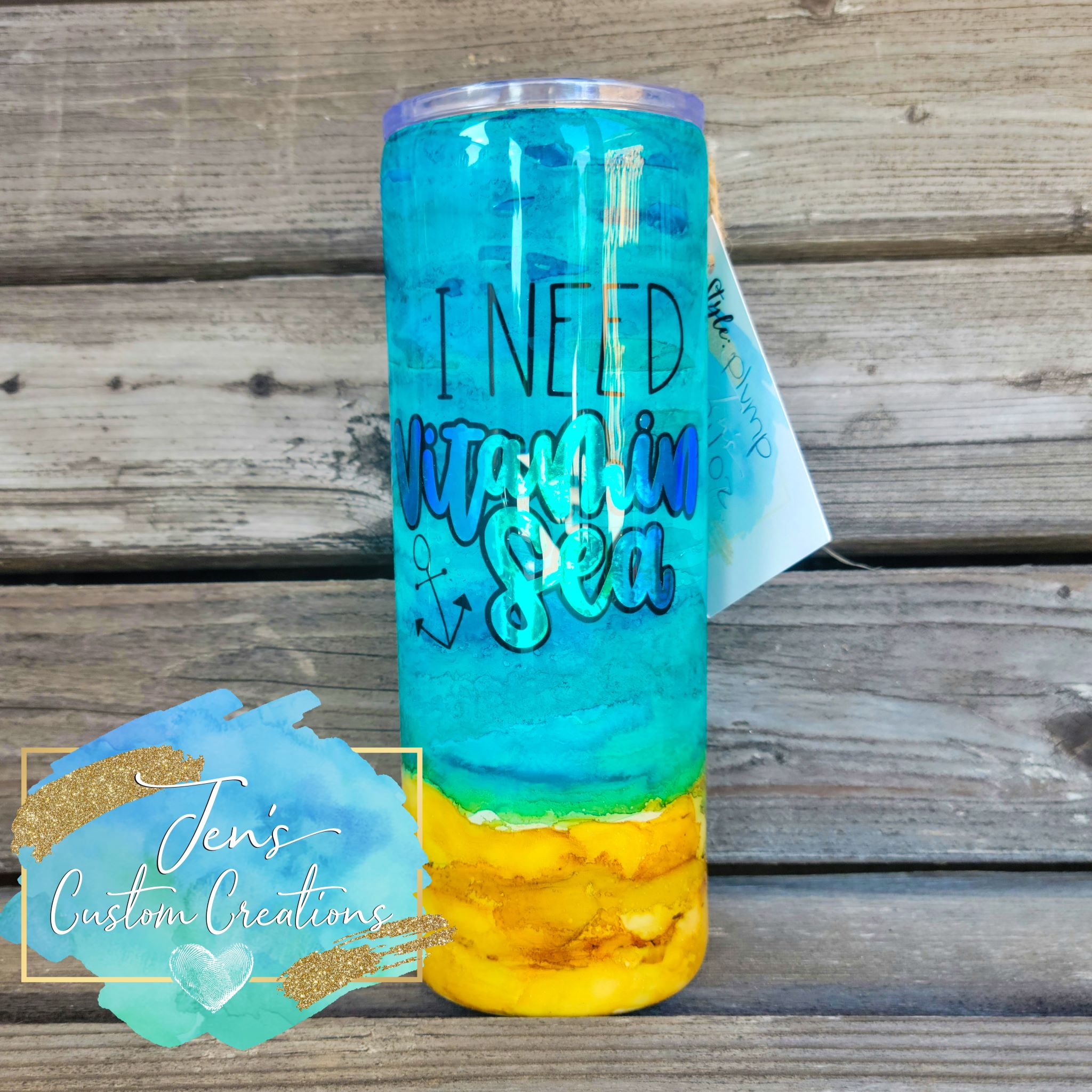 24 oz plump alcohol ink tumbler, I need Vitamin Sea, Summer Tumbler, Gift  for vacation, gift for wife, gift for girlfriend, gift for sister
